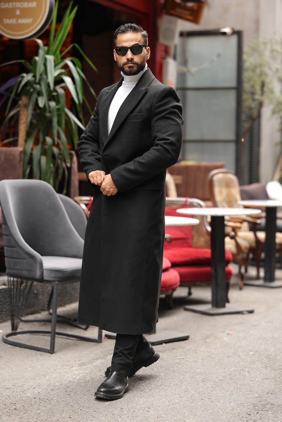 Siyah Erkek Kaşe Kaban - Kod : 2502