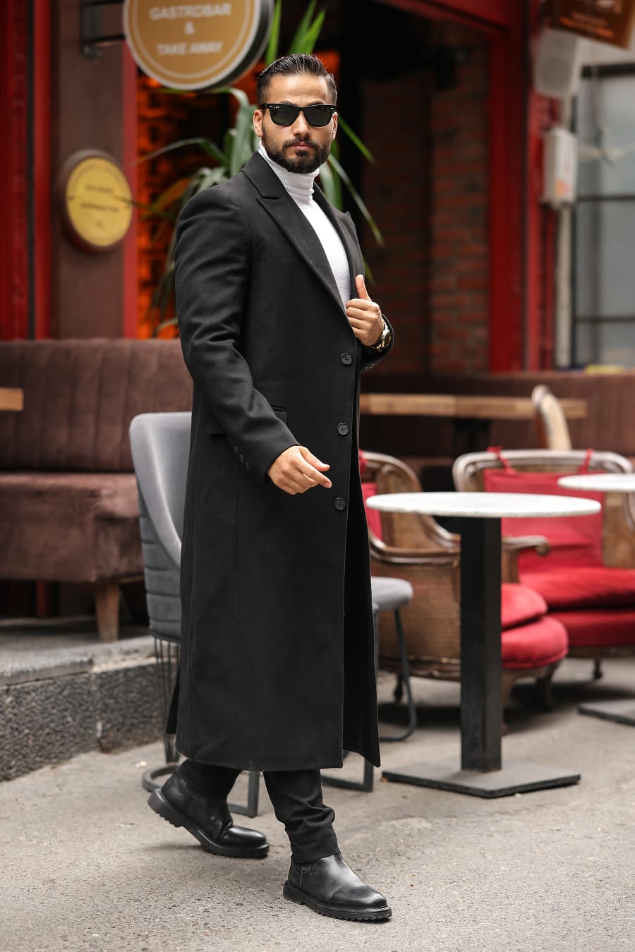 Siyah Erkek Kaşe Kaban - Kod : 2502