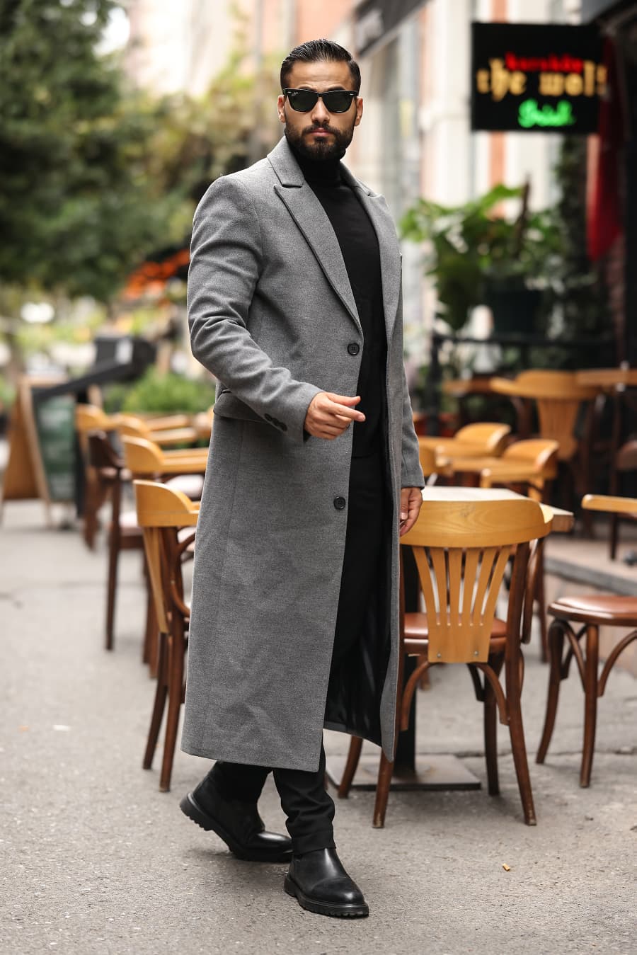 Gri Erkek Kaşe Kaban - Kod : 2502