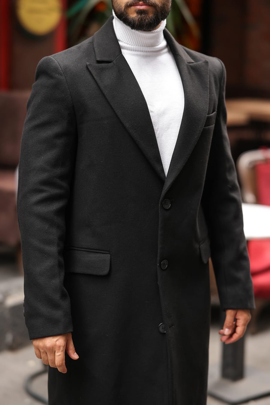 Siyah Erkek Kaşe Kaban - Kod : 2502