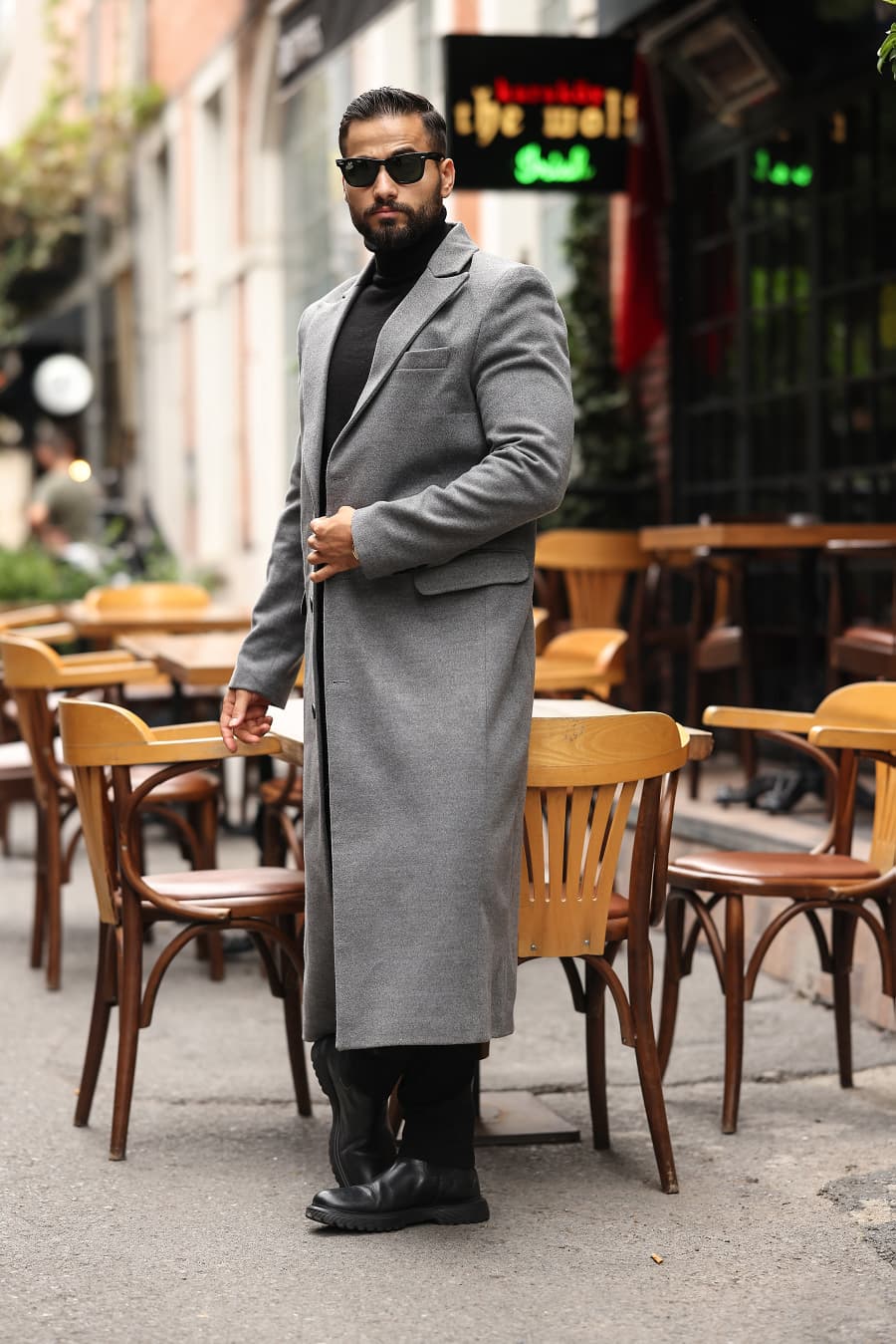 Gri Erkek Kaşe Kaban - Kod : 2502