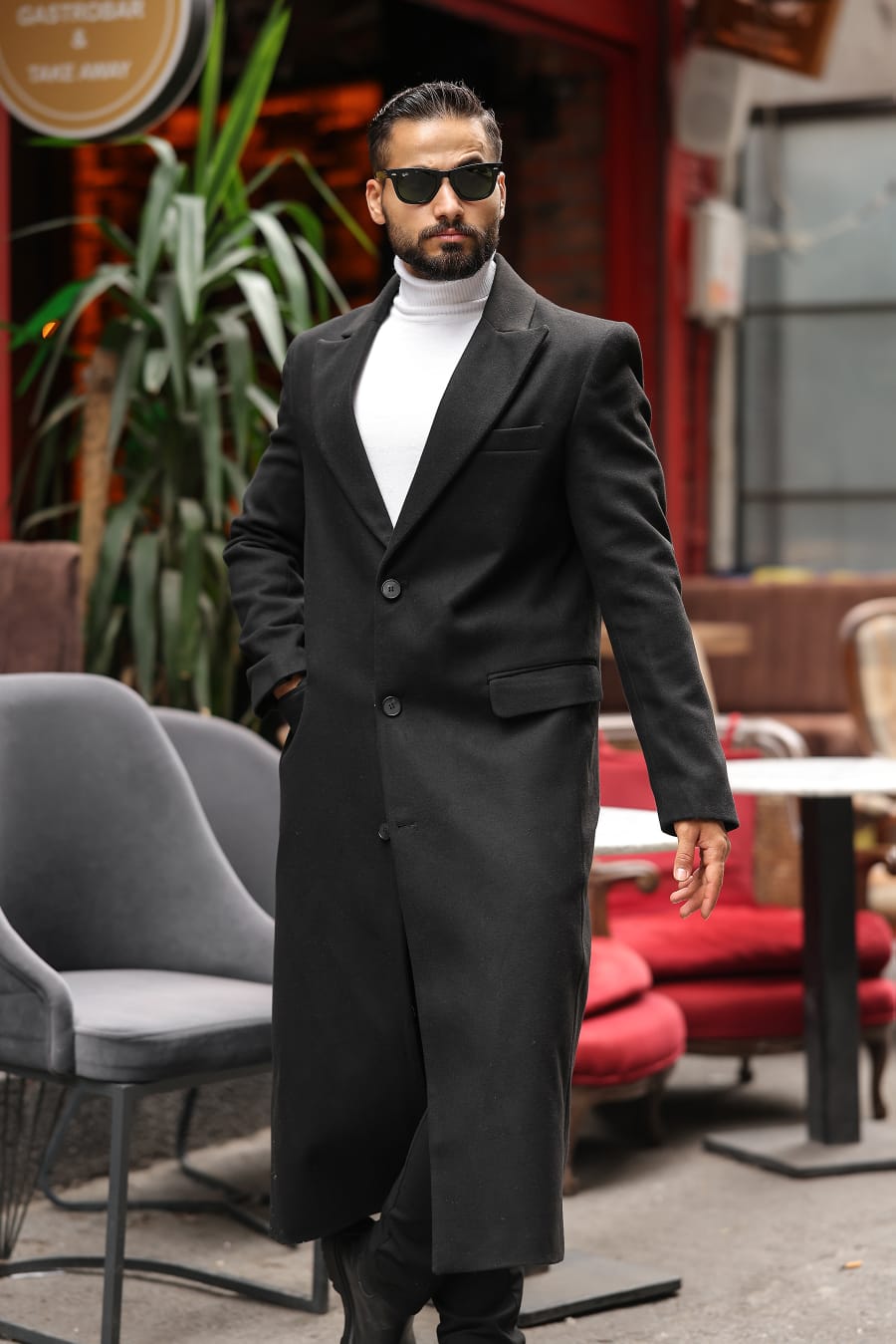 Siyah Erkek Kaşe Kaban - Kod : 2502