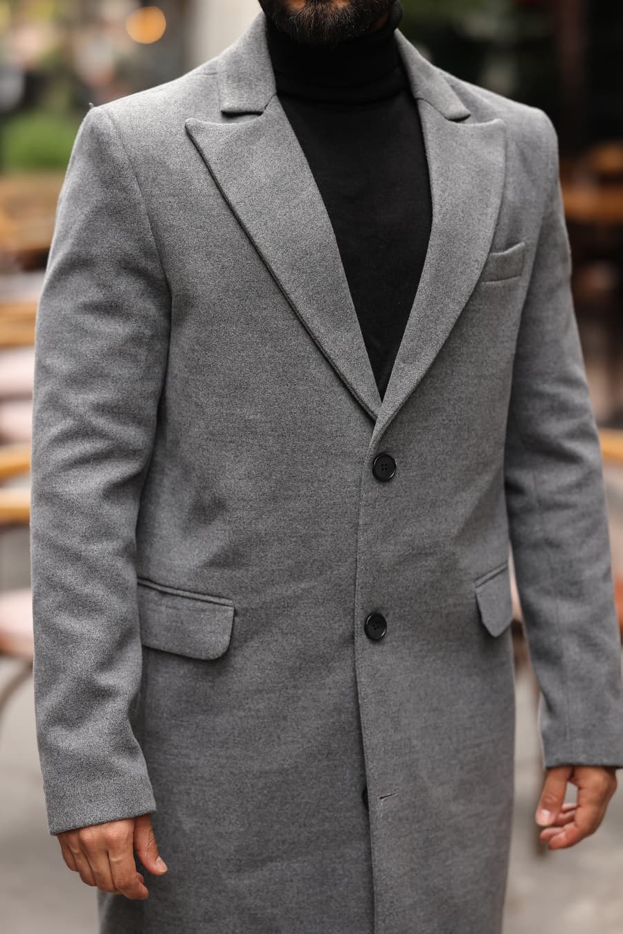 Gri Erkek Kaşe Kaban - Kod : 2502