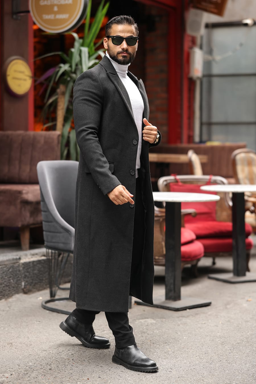 Antrasit Erkek Kaşe Kaban - Kod : 2502