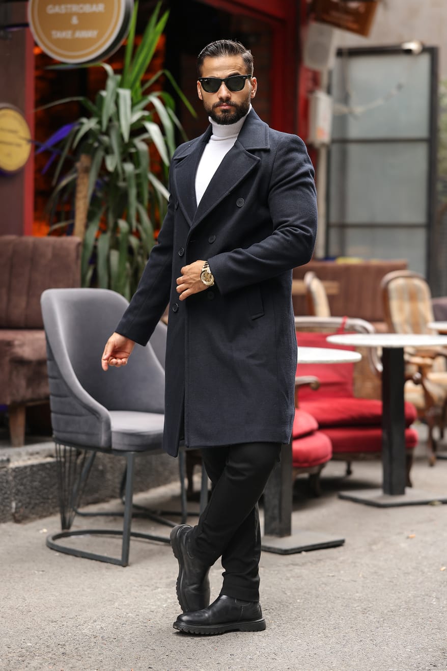 Lacivert Erkek Kaşe Kaban - Kod : 2507