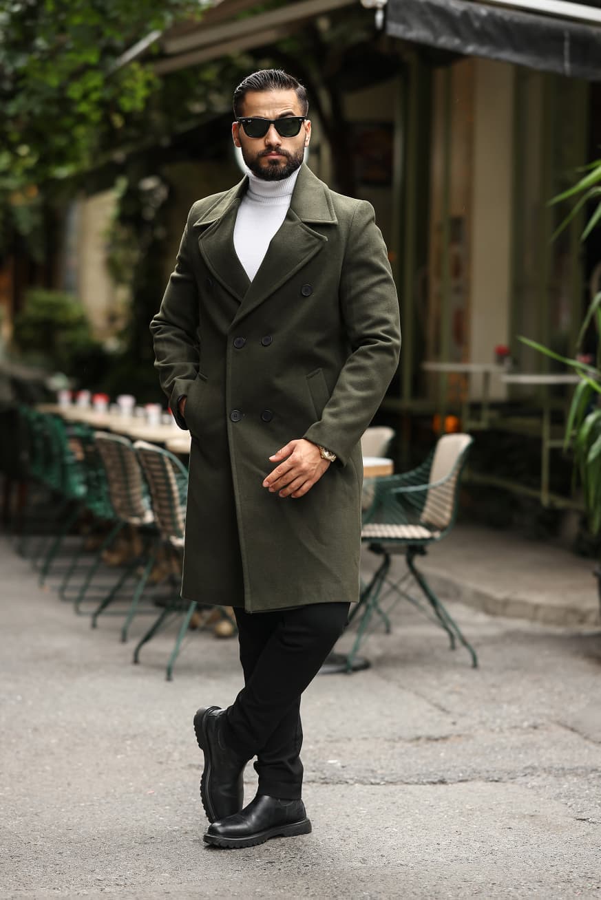 Haki Erkek Kaşe Kaban - Kod : 2507