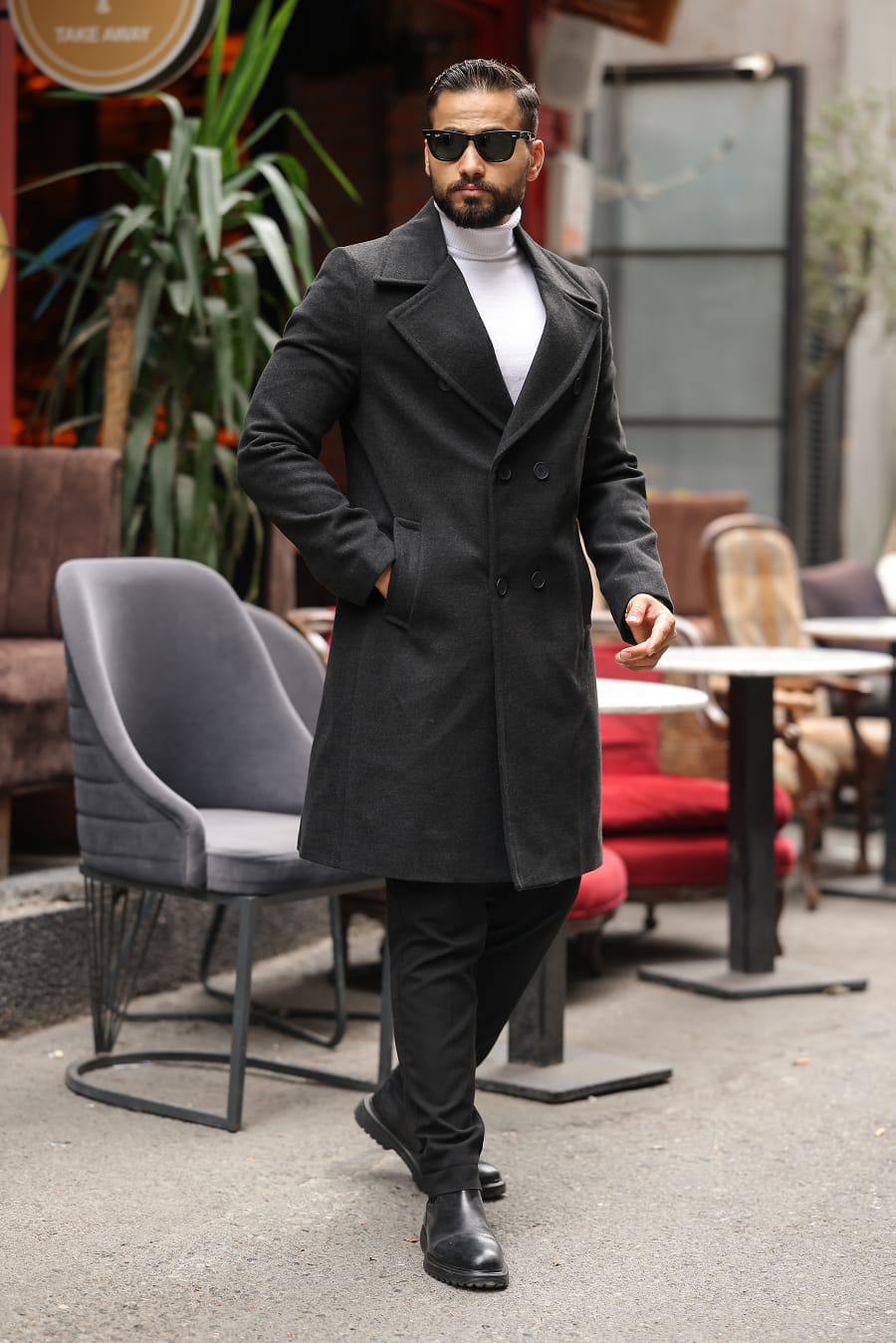 Antrasit Erkek Kaşe Kaban - Kod:2507