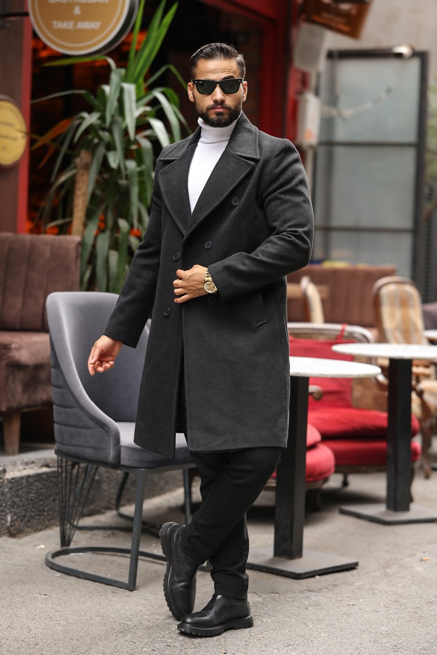 Antrasit Erkek Kaşe Kaban - Kod : 2507