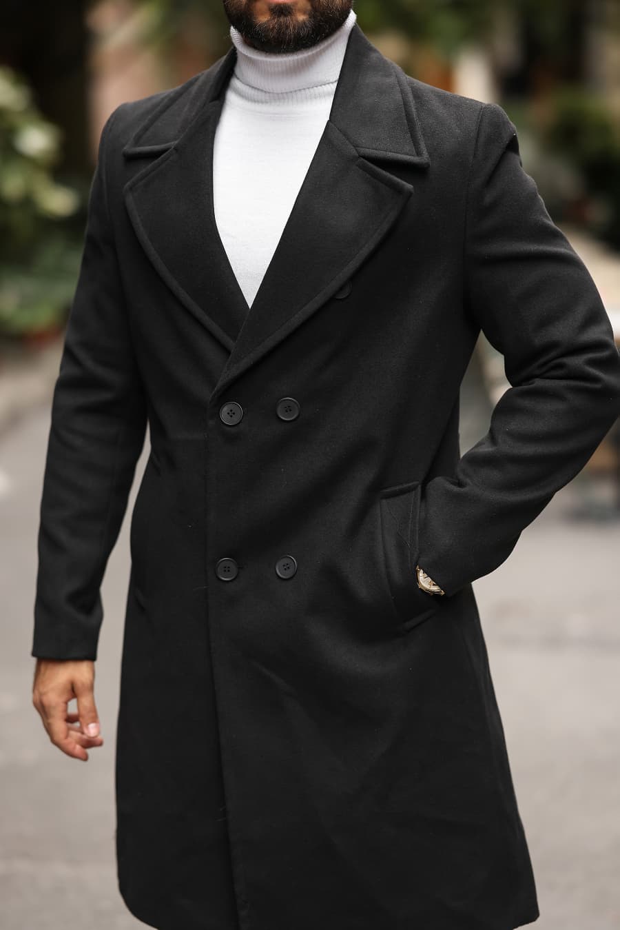 Siyah Erkek Kaşe Kaban - Kod : 2507