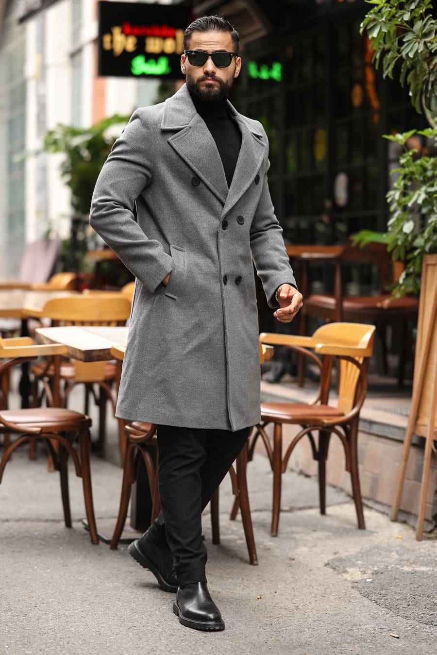 Gri Erkek Kaşe Kaban - Kod : 2507