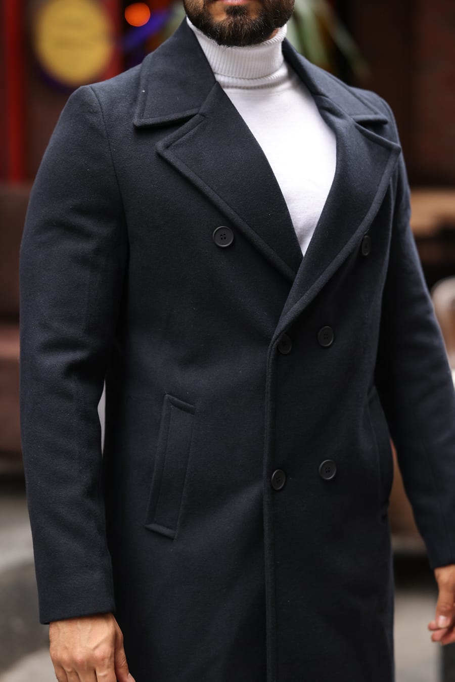 Lacivert Erkek Kaşe Kaban - Kod : 2507