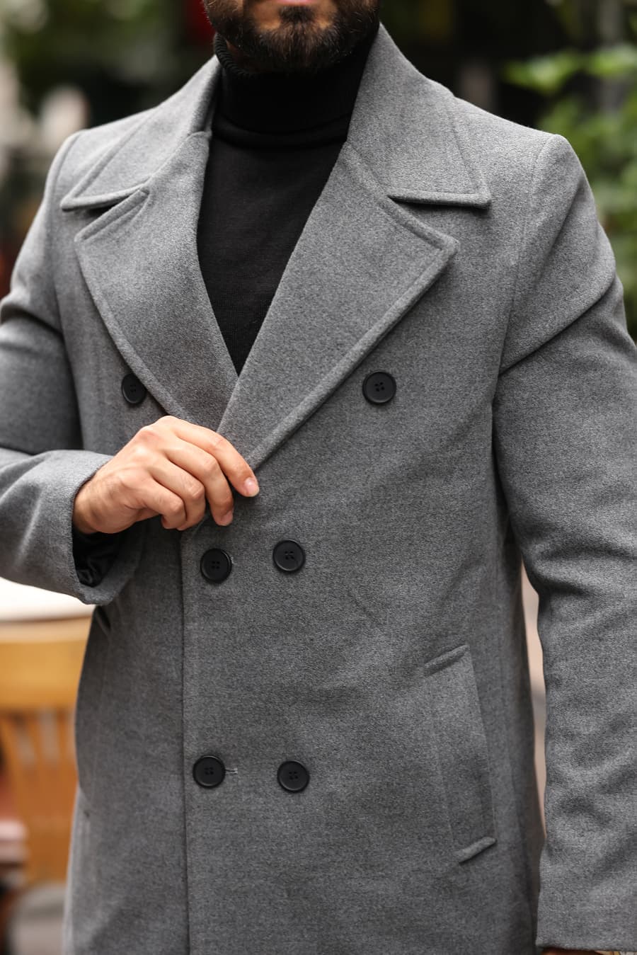 Gri Erkek Kaşe Kaban - Kod : 2507