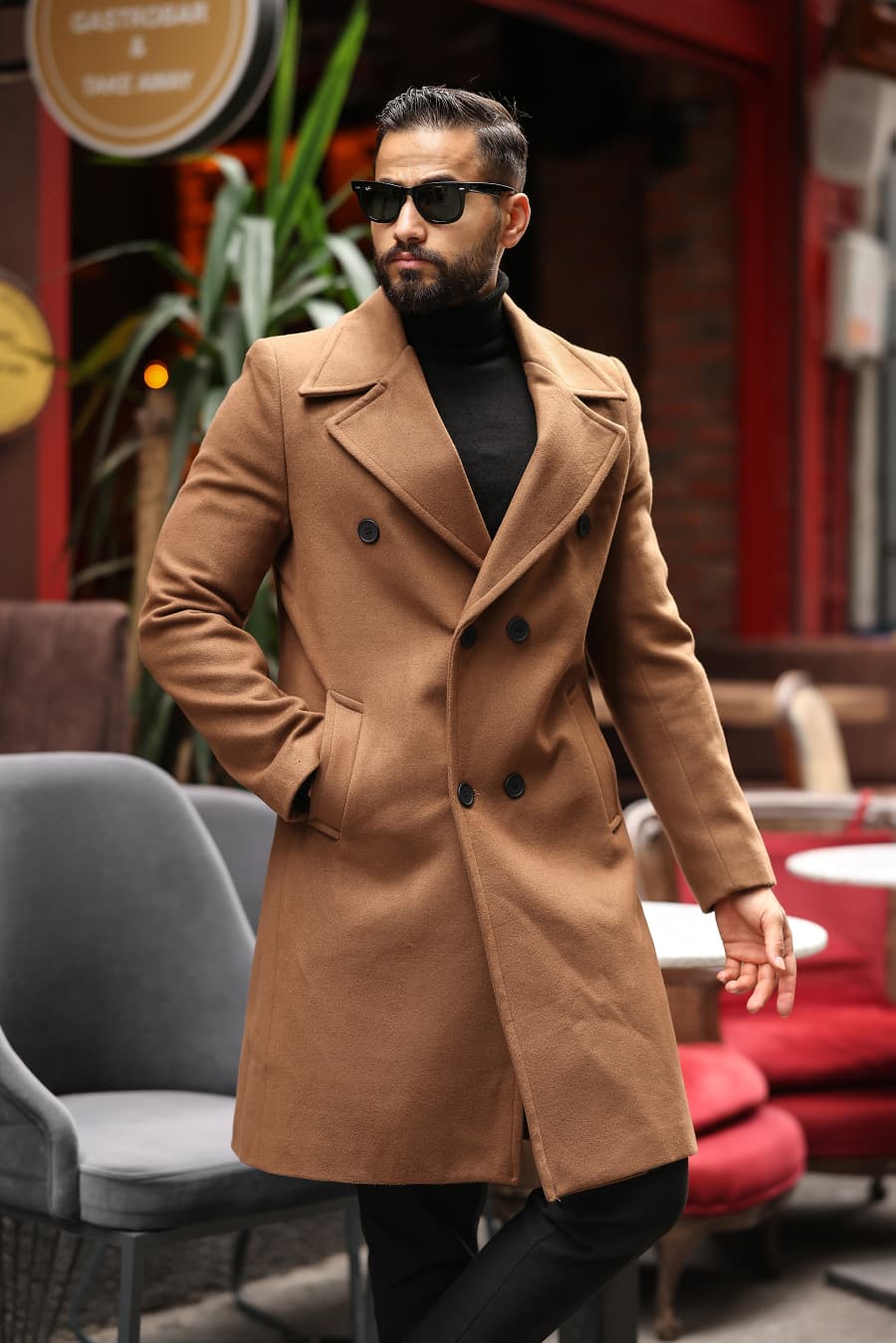 Taba Erkek Modern Fit Kaşe Kaban - Kod : 2507