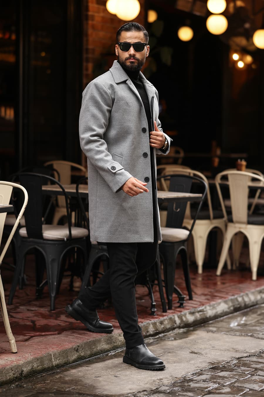 Gri Erkek Kaşe Kaban - Kod:2501