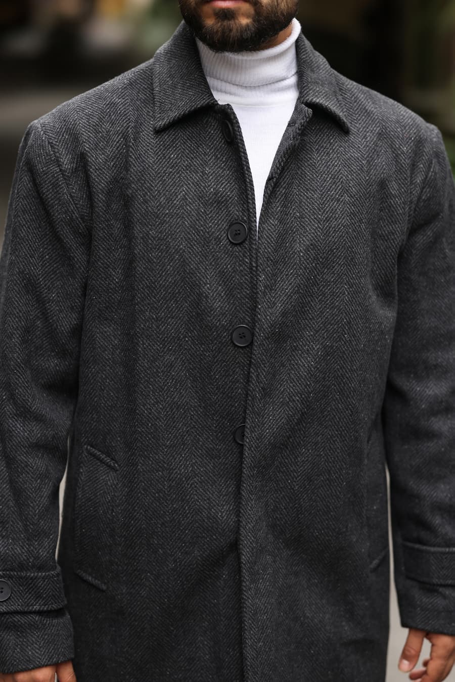 Balık Sırtı Antrasit Erkek Kaşe Kaban - Kod:2501