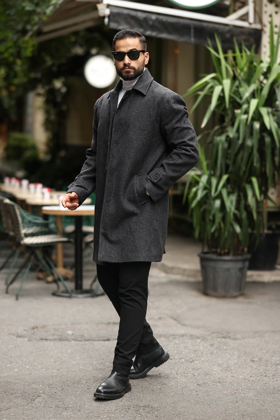 Balık Sırtı Antrasit Erkek Kaşe Kaban - Kod:2501