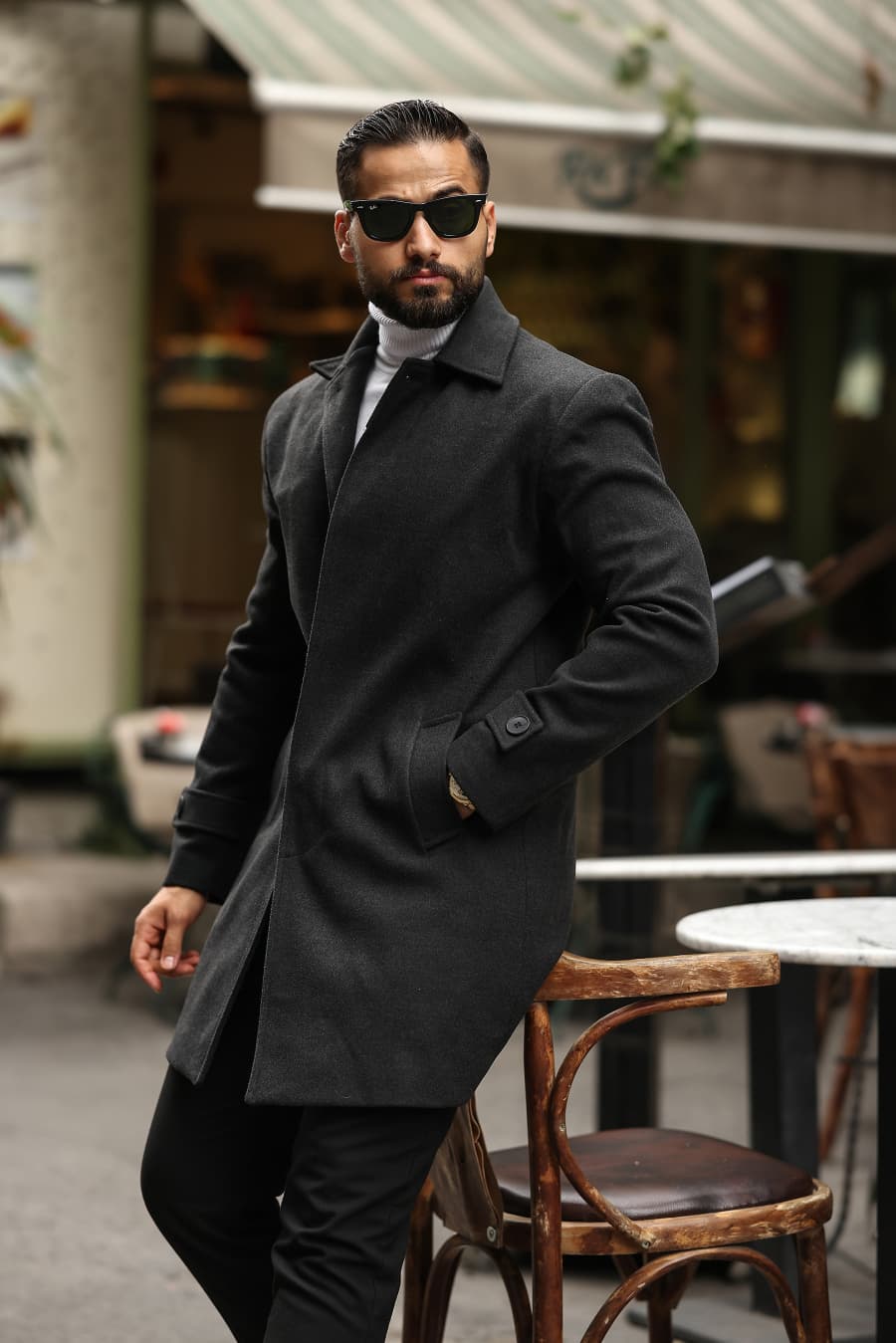 Antrasit  Erkek Kaşe Kaban - Kod:2501