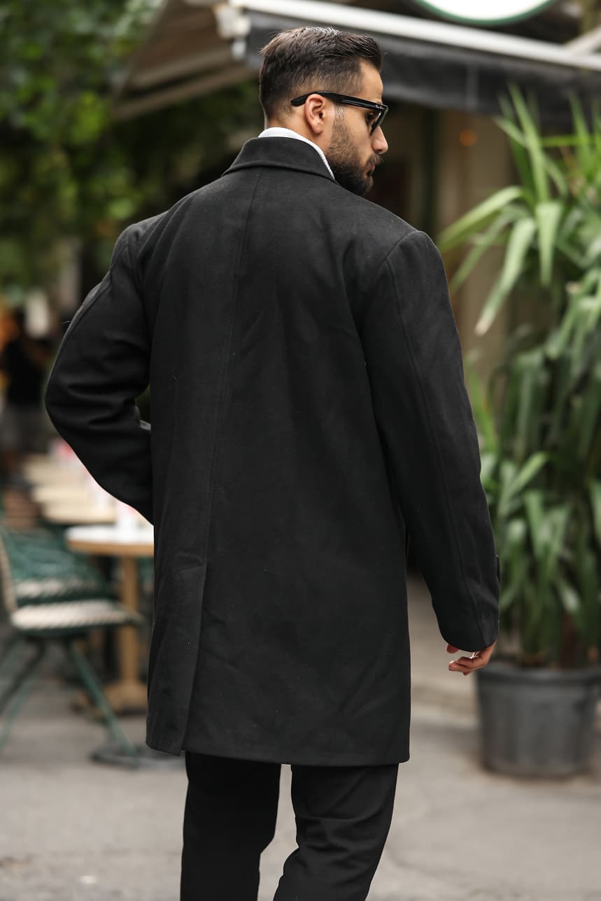 Siyah Erkek Kaşe Kaban - Kod:2501