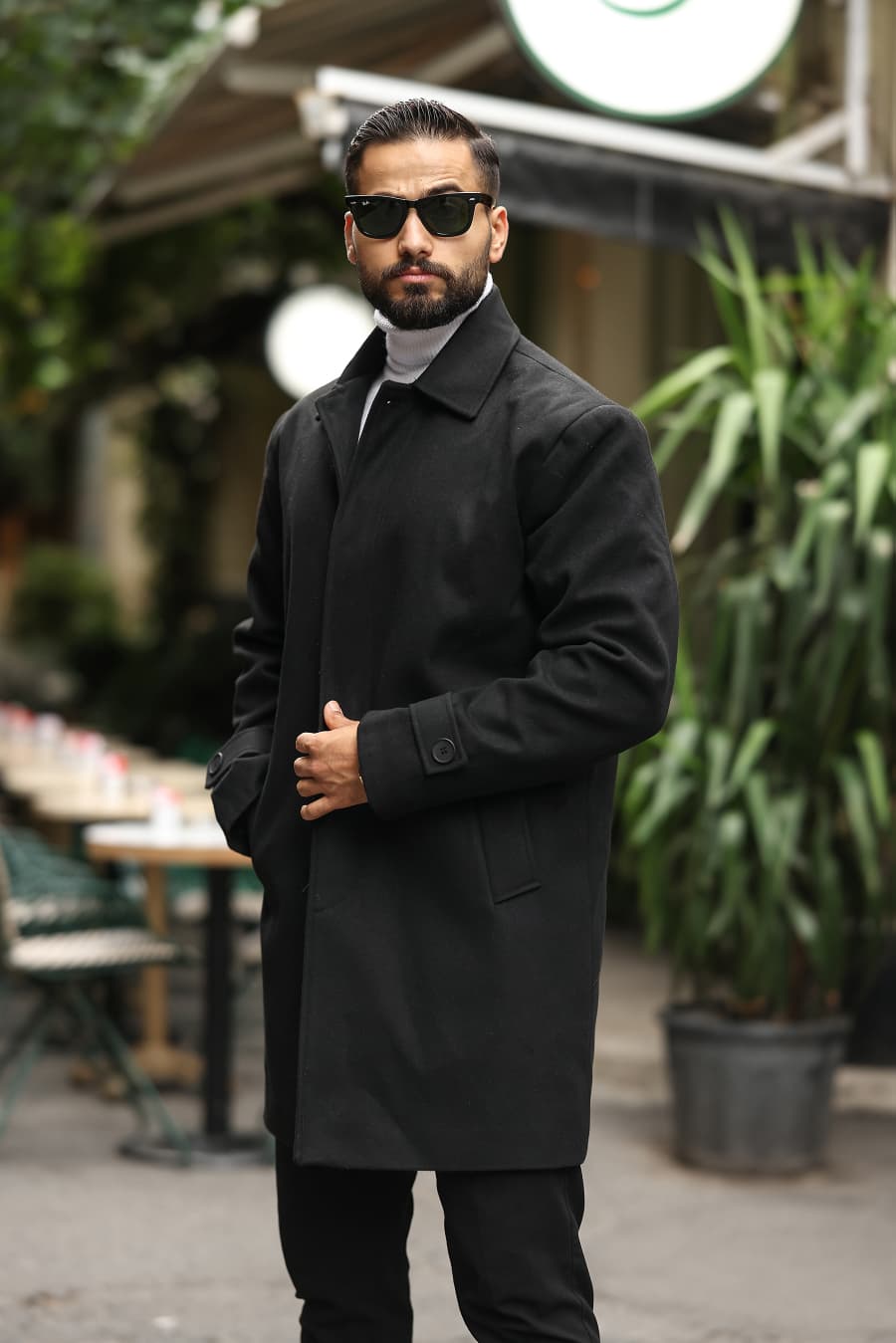 Siyah Erkek Kaşe Kaban - Kod:2501