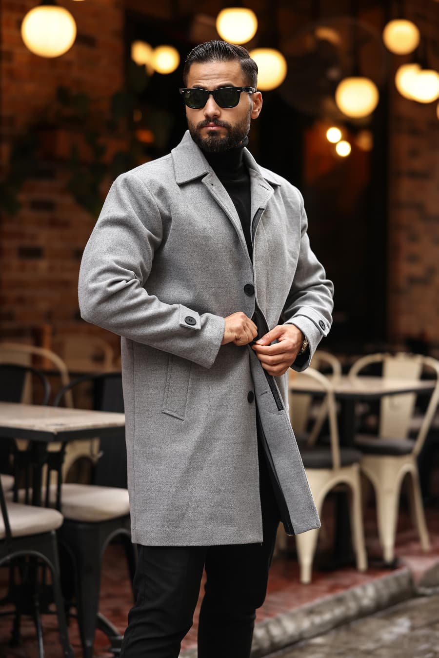 Gri Erkek Kaşe Kaban - Kod:2501