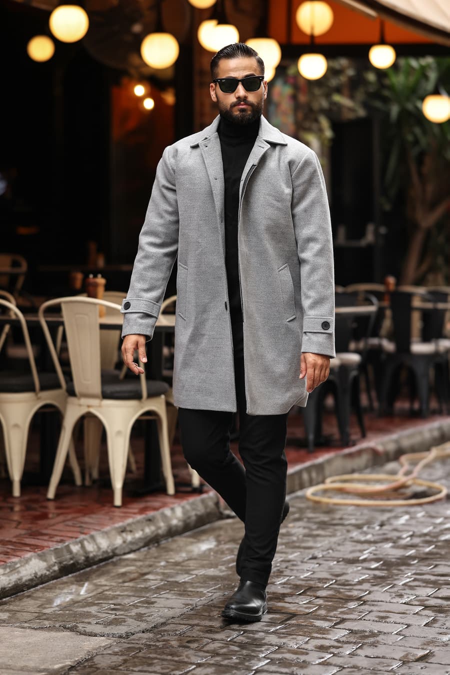 Gri Erkek Kaşe Kaban - Kod:2501