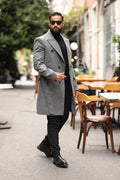 Gri Kemerli Erkek Modern Fit Kaşe Kaban - Kod : 2504