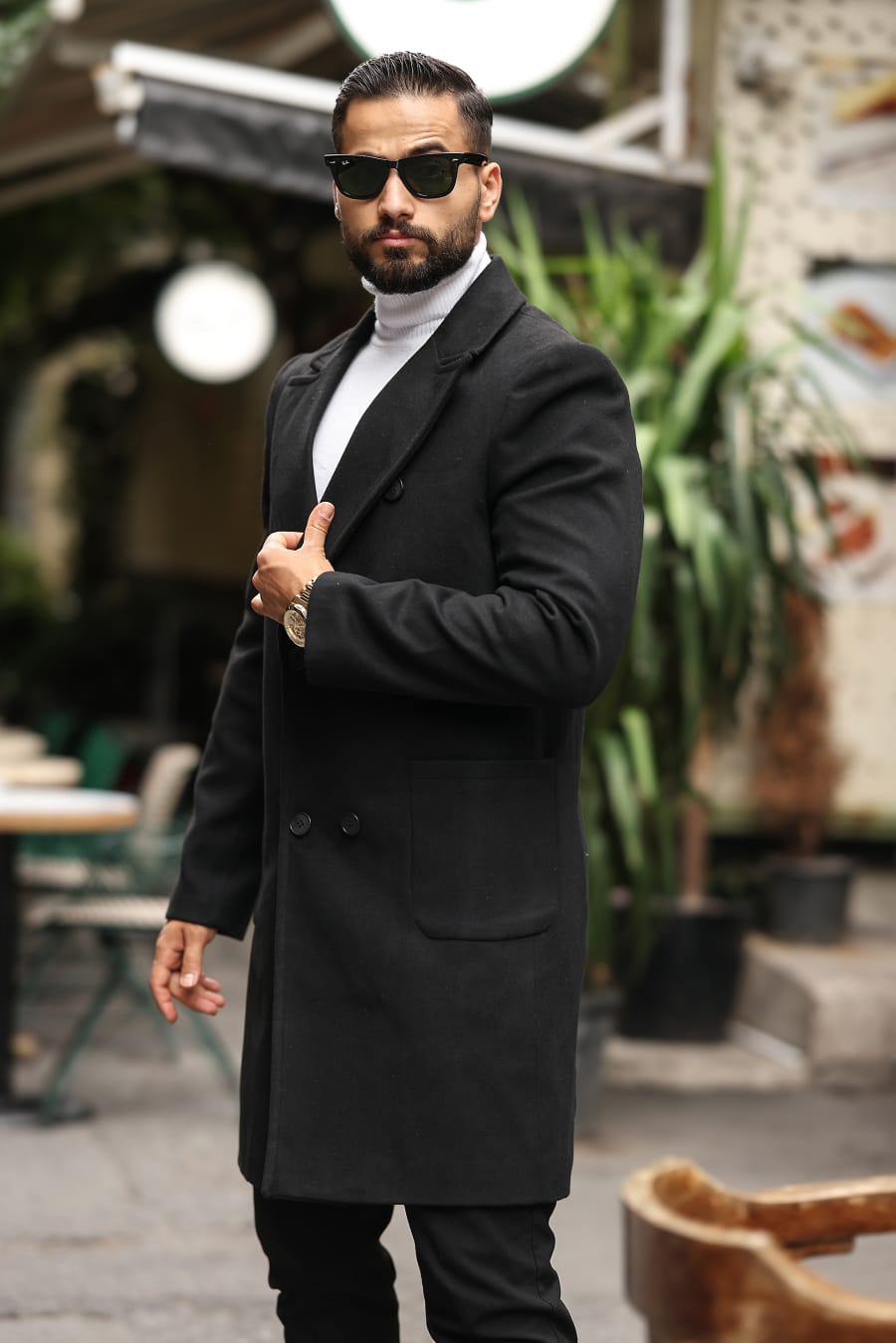 Siyah Erkek Kaşe Kaban - Kod : 2503