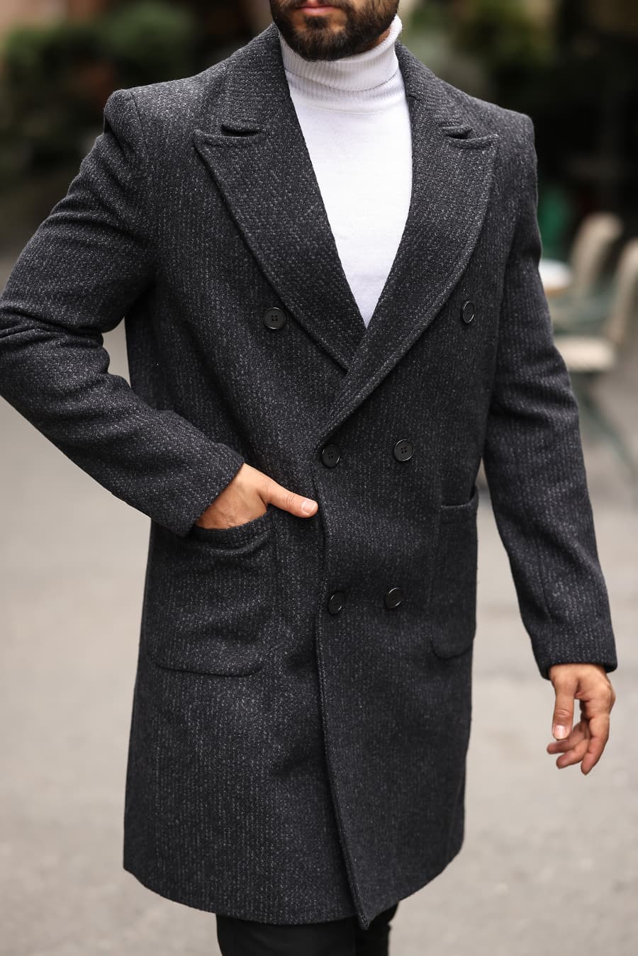 Mulune Siyah-Antrasit Erkek Kaşe Kaban - Kod : 2503