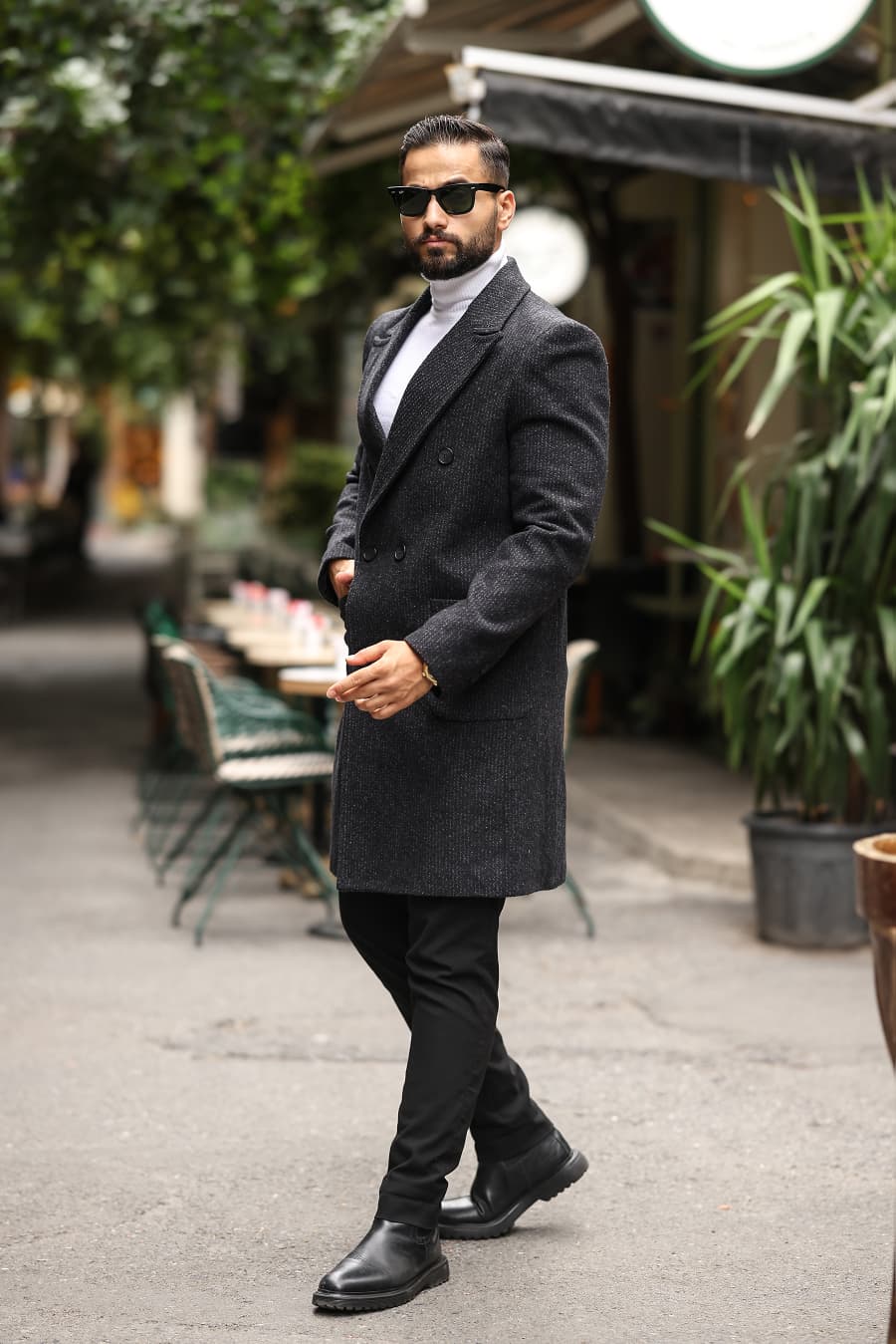 Mulune Siyah-Antrasit Erkek Kaşe Kaban - Kod : 2503