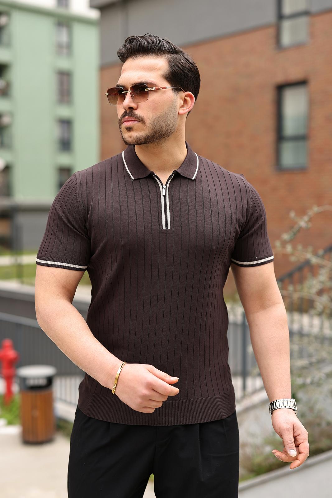 Fermuar Çizgi Detaylı Regular Fit Polo Yaka
