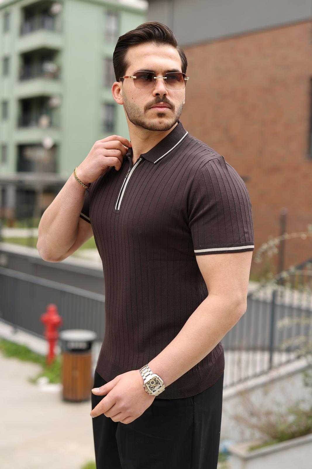 Fermuar Çizgi Detaylı Regular Fit Polo Yaka