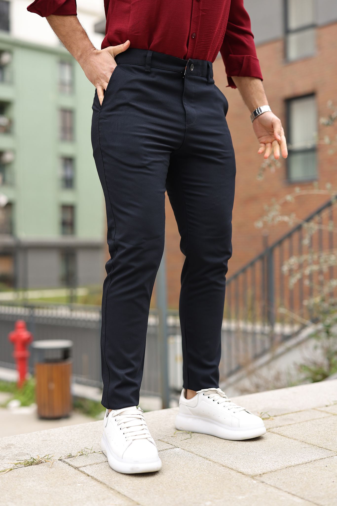 Erkek Modern Fit Klasik Lacivert Pantolon
