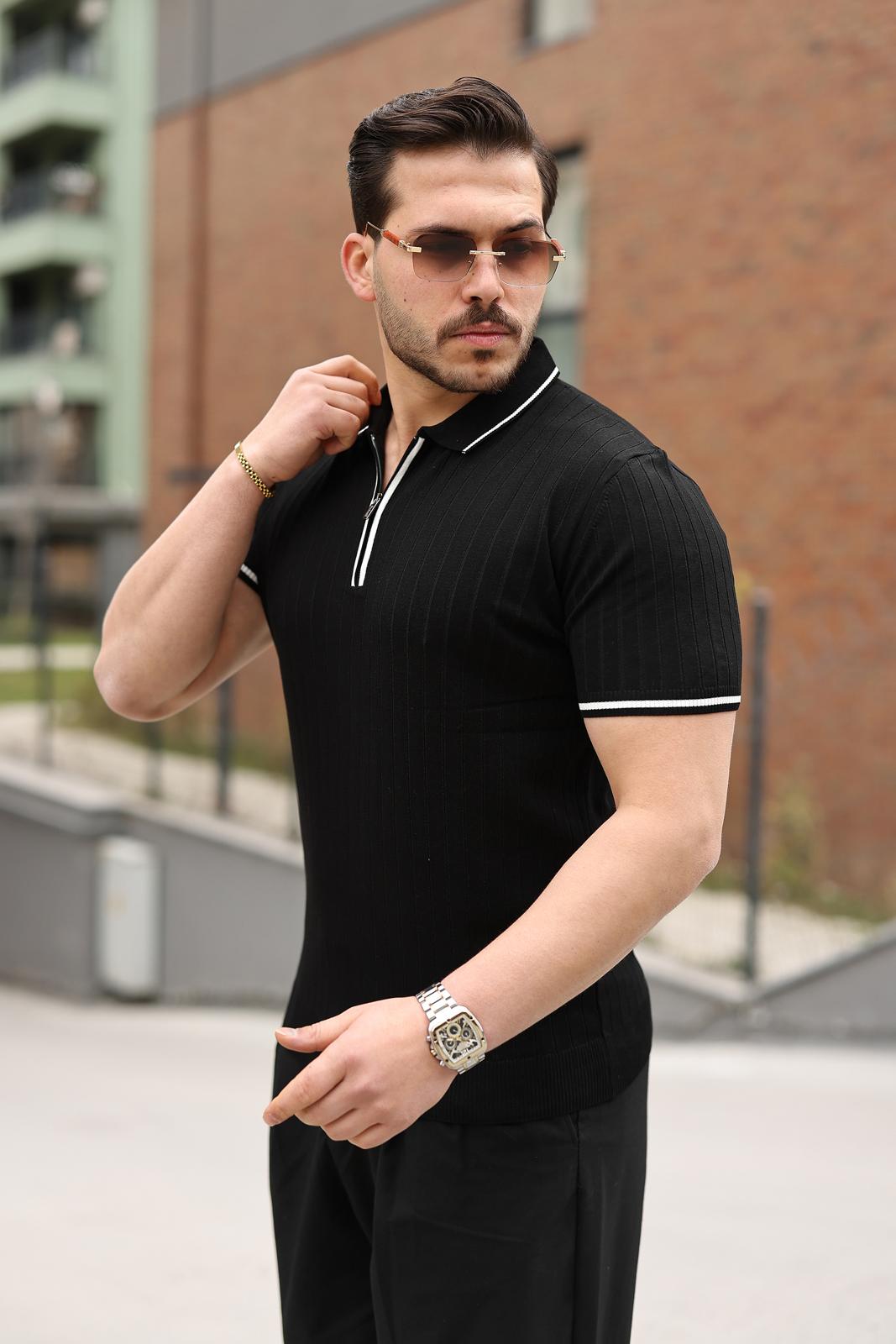 Fermuar Çizgi Detaylı Regular Fit Polo Yaka
