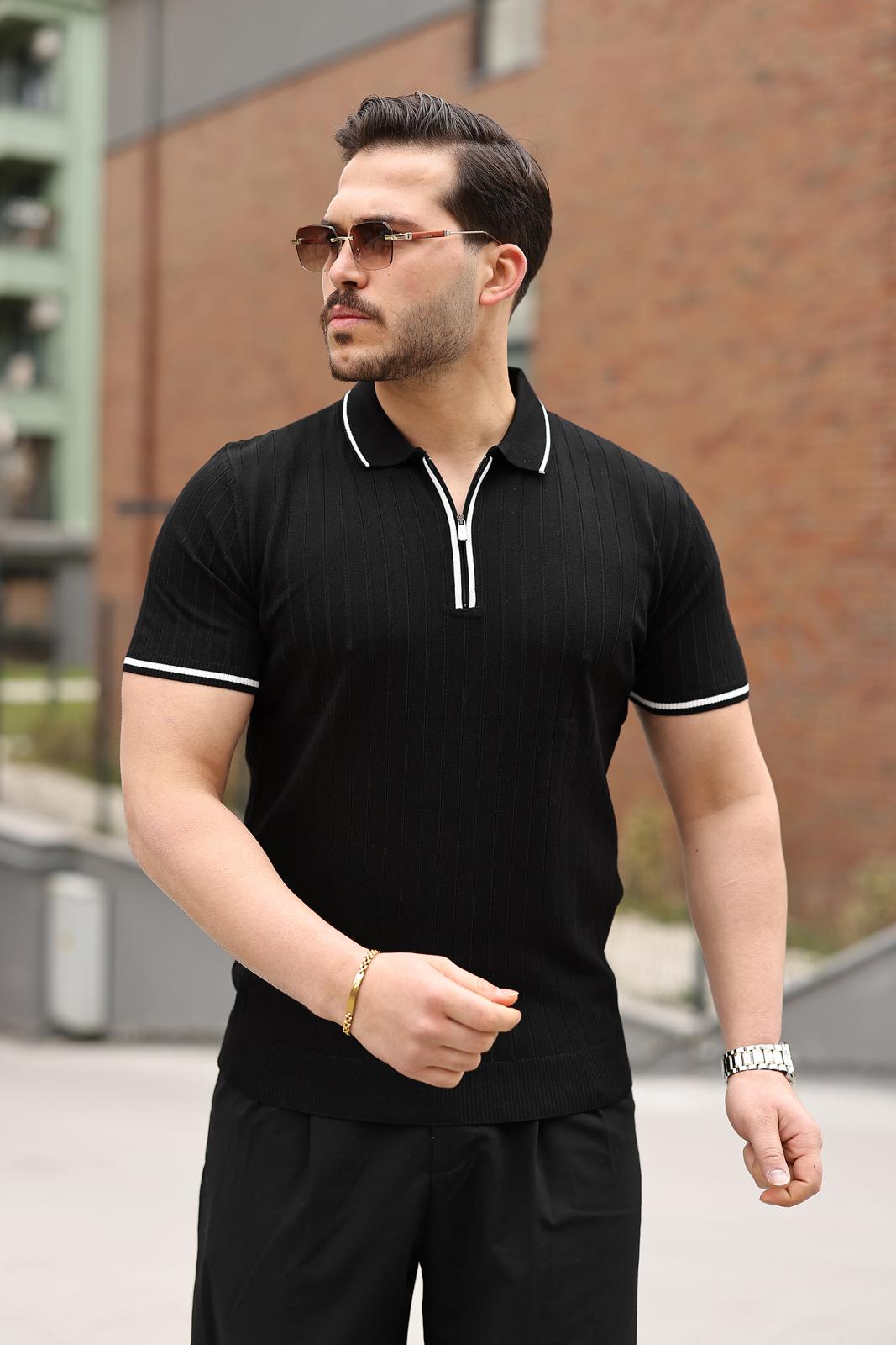 Fermuar Çizgi Detaylı Regular Fit Polo Yaka