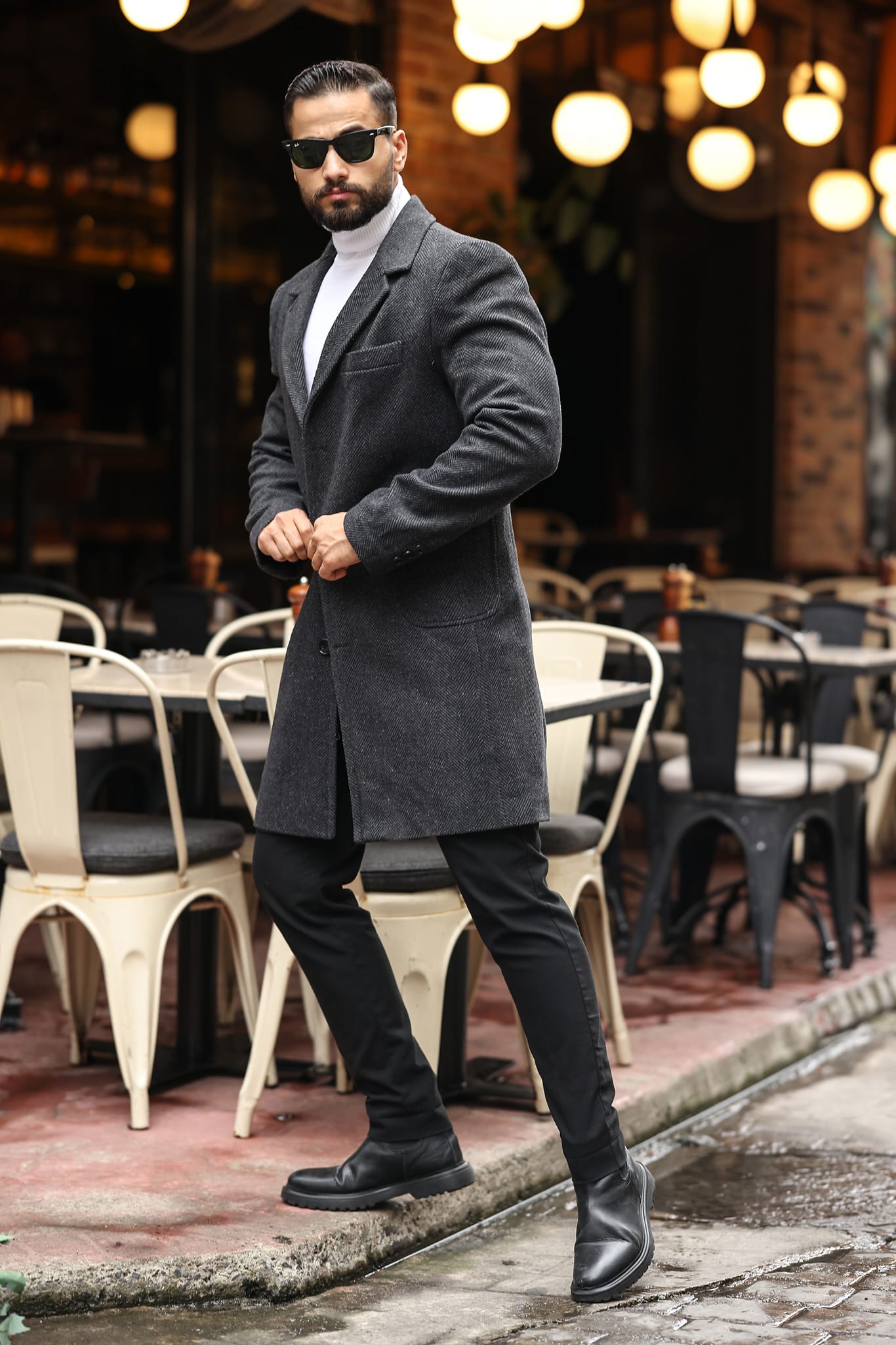 Torba cep Desenli Antrasit Erkek Kaşe Kaban - Kod : 2506