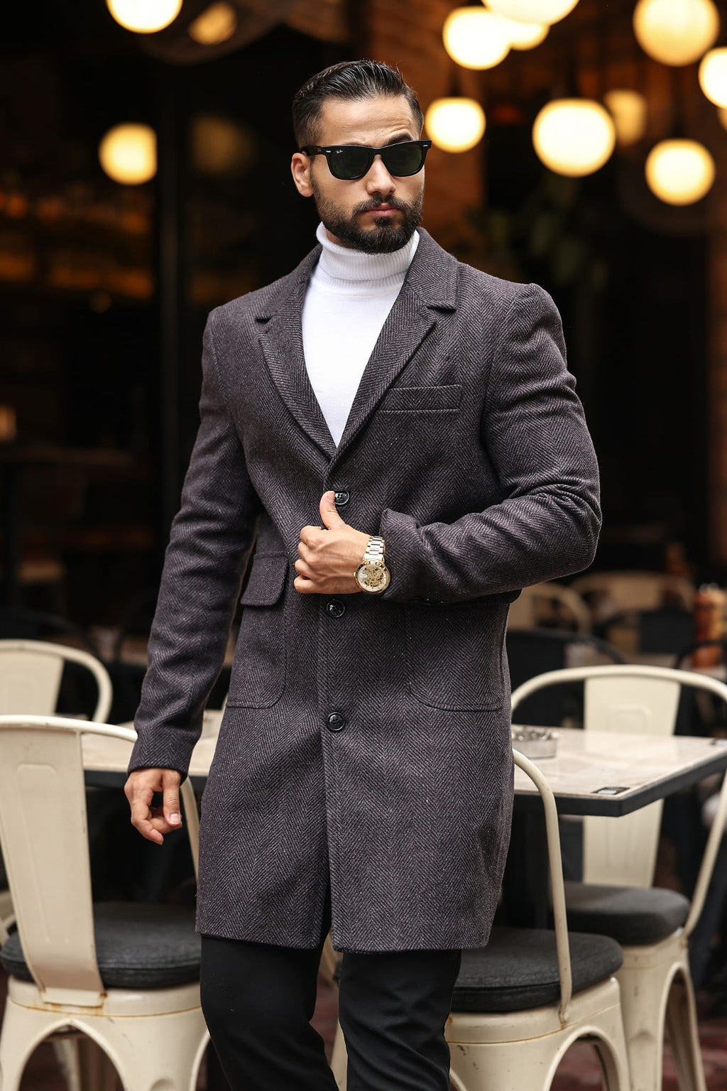 Torba cep Desenli  Antrasit - Bordo Erkek Kaşe Kaban - Kod : 2506