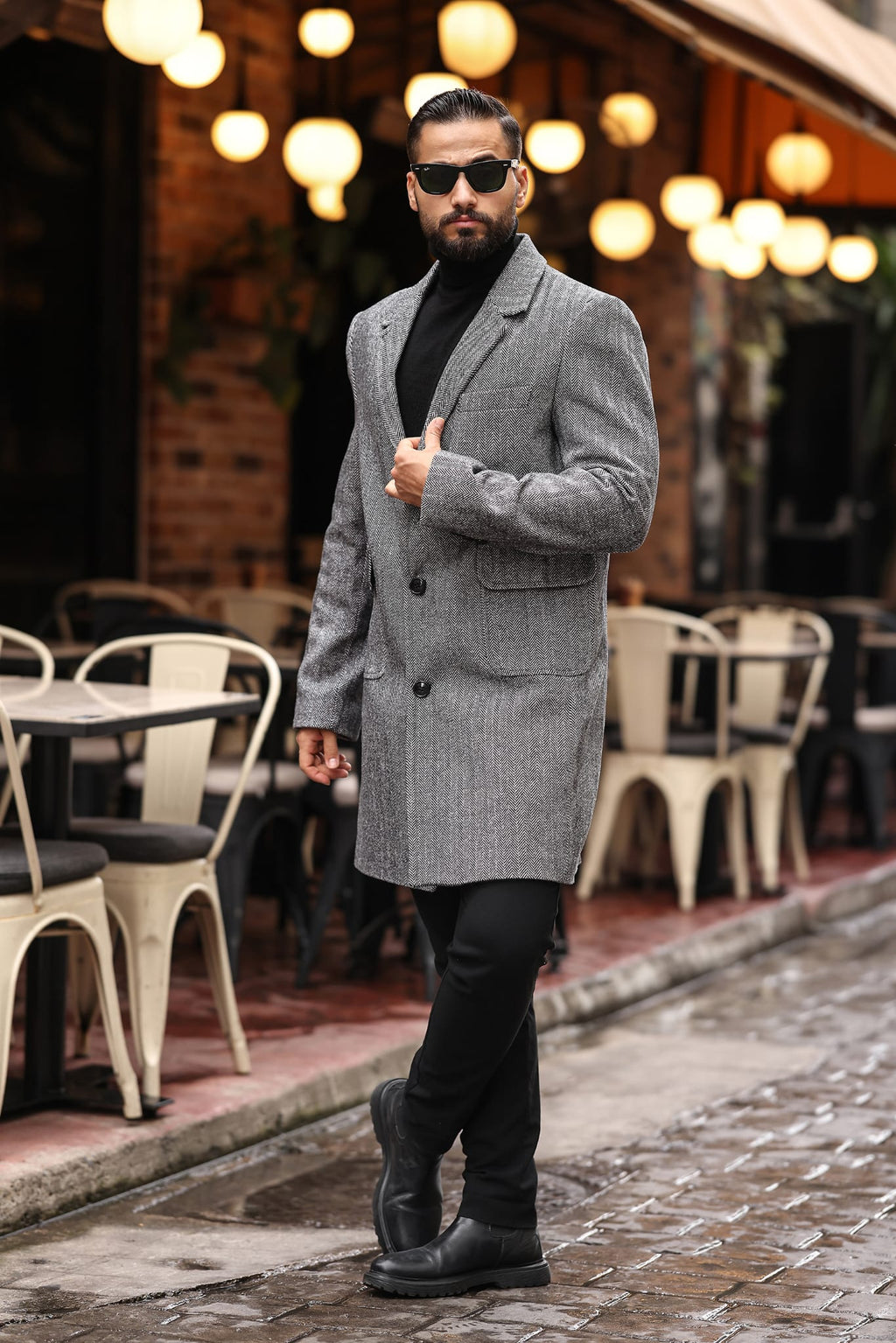 Torba cep Desenli Kahve renk Erkek Kaşe Kaban - Kod : 2506